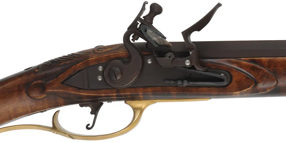 J. Bonewitz Longrifle,
.50 caliber, 42" Rice swamped barrel,
Chamber's flintlock, curly maple, brass,  
new, by J. Bohan