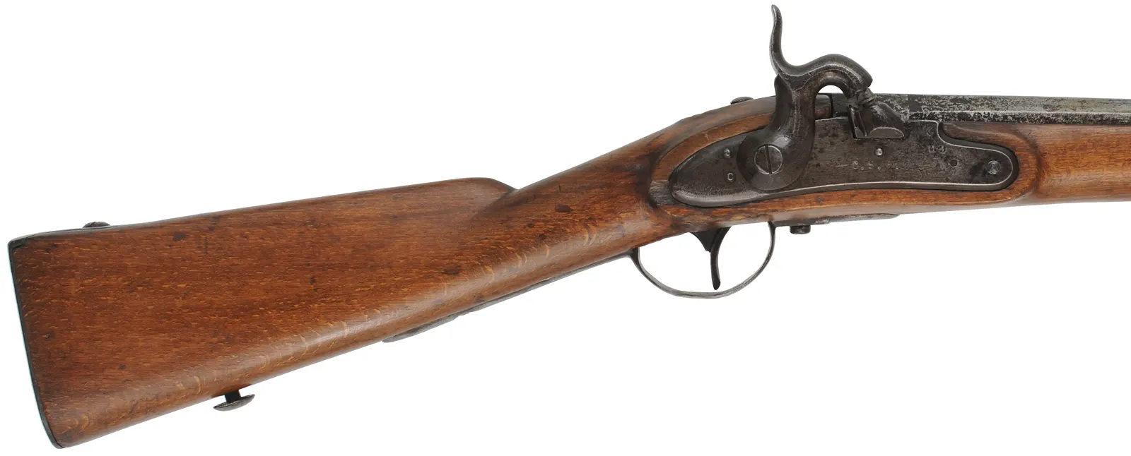 Austrian Model 1842 Rifle,
.71 caliber, 33-1/4" barrel,
percussion conversion, beech, iron, 
missing rear sight and sideplate, antique