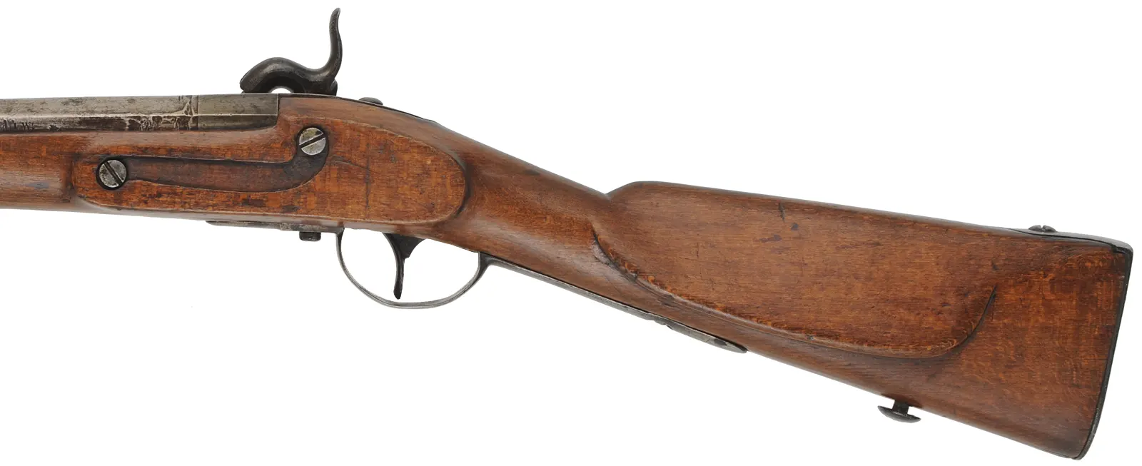 Austrian Model 1842 Rifle,
.71 caliber, 33-1/4" barrel,
percussion conversion, beech, iron, 
missing rear sight and sideplate, antique