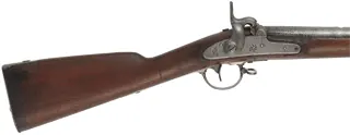 US Model 1842 Musket,
.69 caliber rifled, 40-1/2" cut down barrel, 
percussion, iron, walnut, no rear sight,
antique, dated 1854, by Springfield
