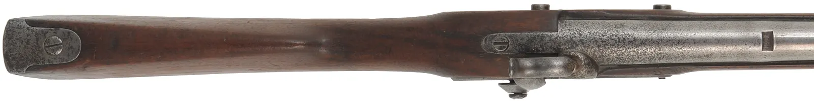 US Model 1842 Musket,
.69 caliber rifled, 40-1/2" cut down barrel, 
percussion, iron, walnut, no rear sight,
antique, dated 1854, by Springfield