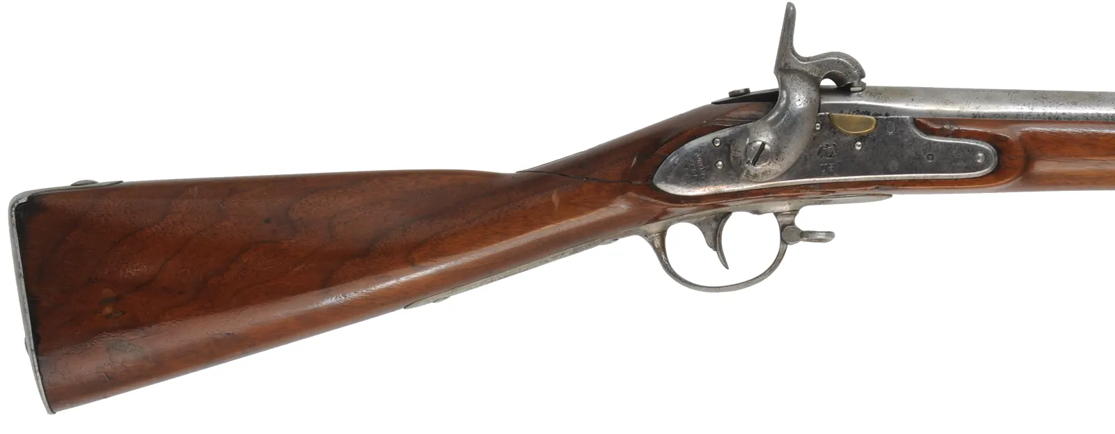U. S. Model 1816 Musket,
.69 caliber, 42" barrel,
percussion conversion, repaired walnut, nickel plated, 
antique, dated 1826, by Springfield