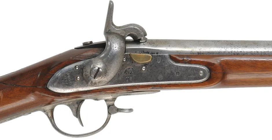 U. S. Model 1816 Musket,
.69 caliber, 42" barrel,
percussion conversion, repaired walnut, nickel plated, 
antique, dated 1826, by Springfield
