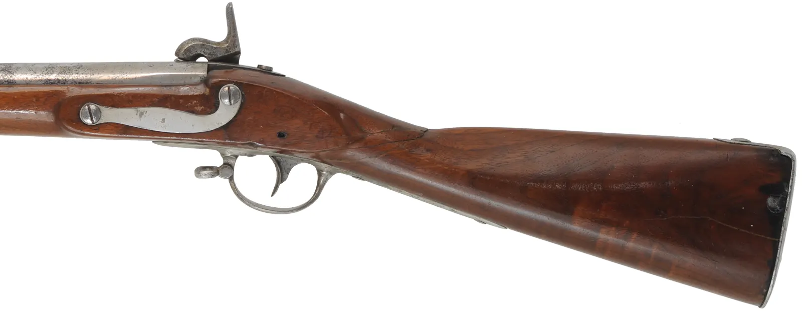 U. S. Model 1816 Musket,
.69 caliber, 42" barrel,
percussion conversion, repaired walnut, nickel plated, 
antique, dated 1826, by Springfield
