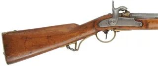 Austrian Model 1849 Long Rifle,
.71 caliber, 32-1/2" barrel,
percussion "lump of iron" conversion,
beech, brass, antique