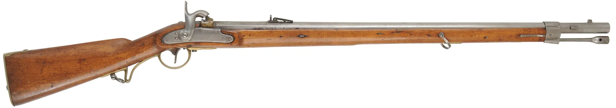 Austrian Model 1849 Long Rifle,
.71 caliber, 32-1/2" barrel,
percussion "lump of iron" conversion,
beech, brass, antique
