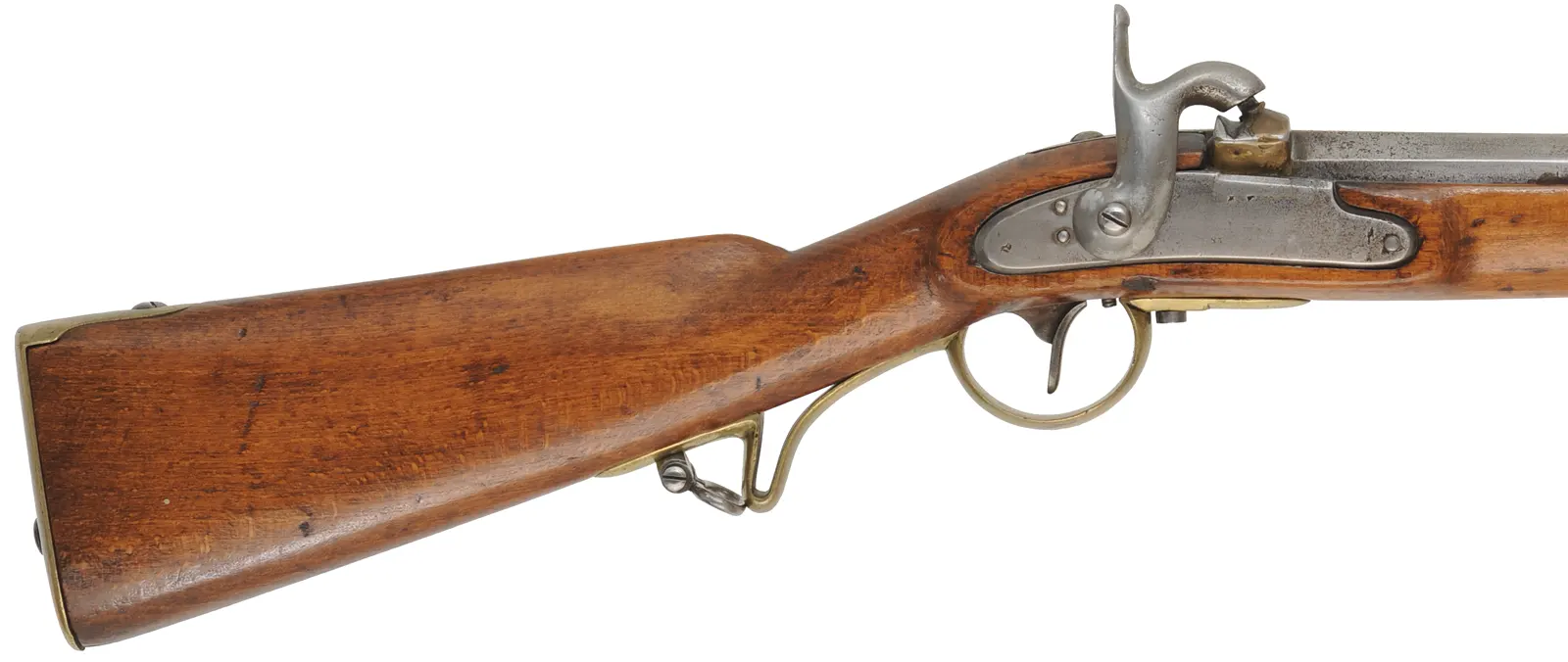 Austrian Model 1849 Long Rifle,
.71 caliber, 32-1/2" barrel,
percussion "lump of iron" conversion,
beech, brass, antique