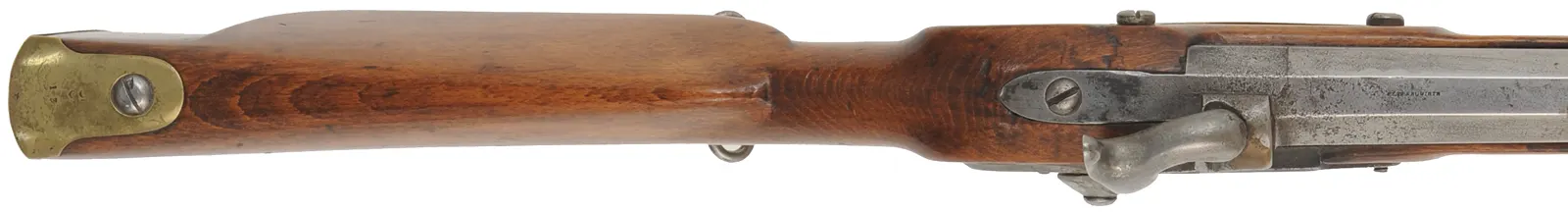 Austrian Model 1849 Long Rifle,
.71 caliber, 32-1/2" barrel,
percussion "lump of iron" conversion,
beech, brass, antique