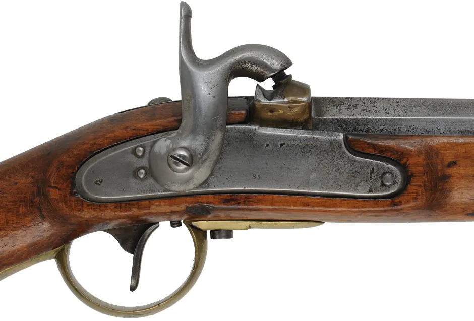 Austrian Model 1849 Long Rifle,
.71 caliber, 32-1/2" barrel,
percussion "lump of iron" conversion,
beech, brass, antique