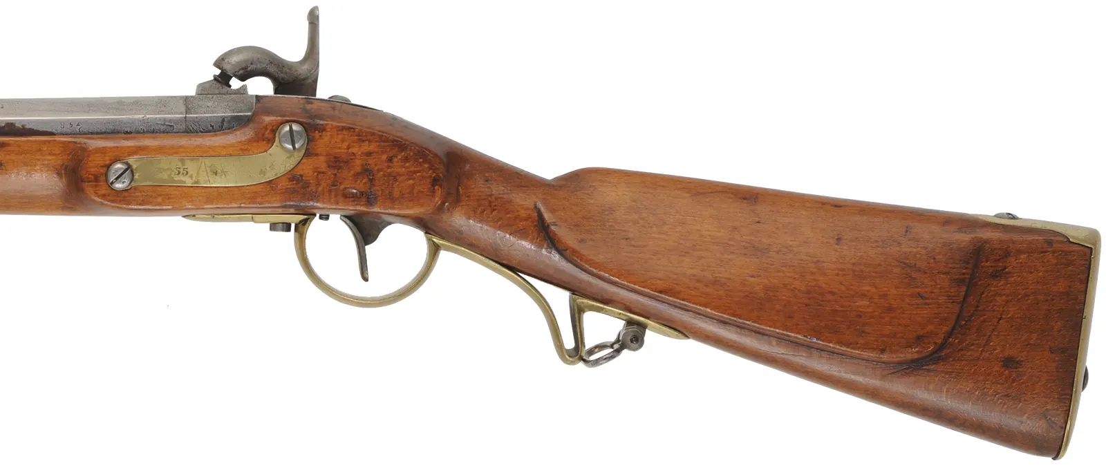 Austrian Model 1849 Long Rifle,
.71 caliber, 32-1/2" barrel,
percussion "lump of iron" conversion,
beech, brass, antique