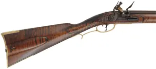 York County Longrifle,
.40 caliber, 42" Rice swamped barrel,
Chambers' deluxe Siler flintlock, curly maple, engraved brass,
new, unfired, by M. Compton