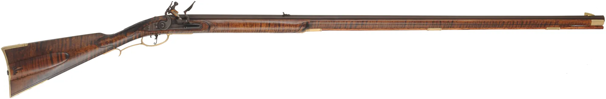 York County Longrifle,
.40 caliber, 42" Rice swamped barrel,
Chambers' deluxe Siler flintlock, curly maple, engraved brass,
new, unfired, by M. Compton