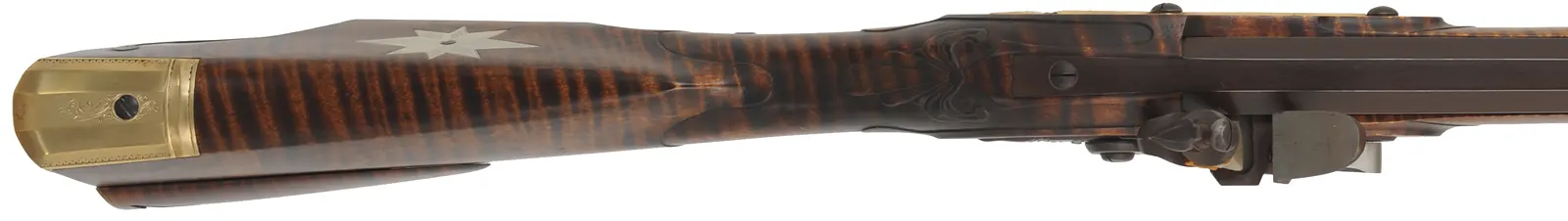 York County Longrifle,
.40 caliber, 42" Rice swamped barrel,
Chambers' deluxe Siler flintlock, curly maple, engraved brass,
new, unfired, by M. Compton