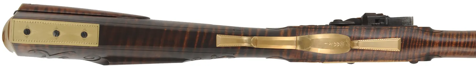 York County Longrifle,
.40 caliber, 42" Rice swamped barrel,
Chambers' deluxe Siler flintlock, curly maple, engraved brass,
new, unfired, by M. Compton