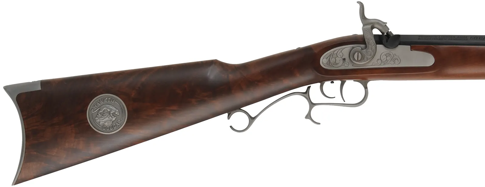 Thompson Center Hawken Cougar Rifle,
.50 caliber, 28" barrel,
percussion, fancy walnut stock, stainless steel trim,
used, by Thompson Center Arms