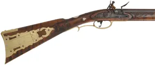 Maryland Longrifle,
.45 caliber, 42-3/8" barrel,
small Siler flintlock, curly maple, engraved brass, 
new, unfired, by M. Compton
