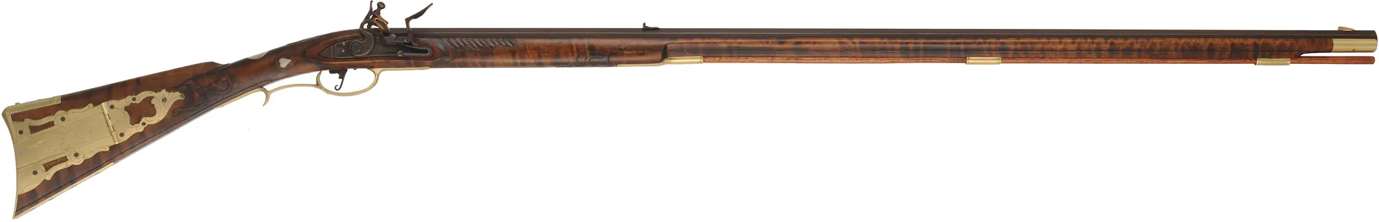 Maryland Longrifle,
.45 caliber, 42-3/8" barrel,
small Siler flintlock, curly maple, engraved brass, 
new, unfired, by M. Compton