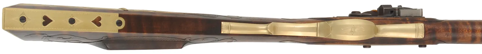 Maryland Longrifle,
.45 caliber, 42-3/8" barrel,
small Siler flintlock, curly maple, engraved brass, 
new, unfired, by M. Compton