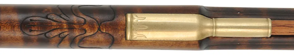 Maryland Longrifle,
.45 caliber, 42-3/8" barrel,
small Siler flintlock, curly maple, engraved brass, 
new, unfired, by M. Compton