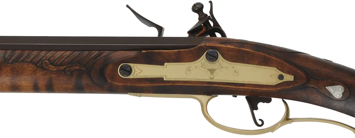Maryland Longrifle,
.45 caliber, 42-3/8" barrel,
small Siler flintlock, curly maple, engraved brass, 
new, unfired, by M. Compton