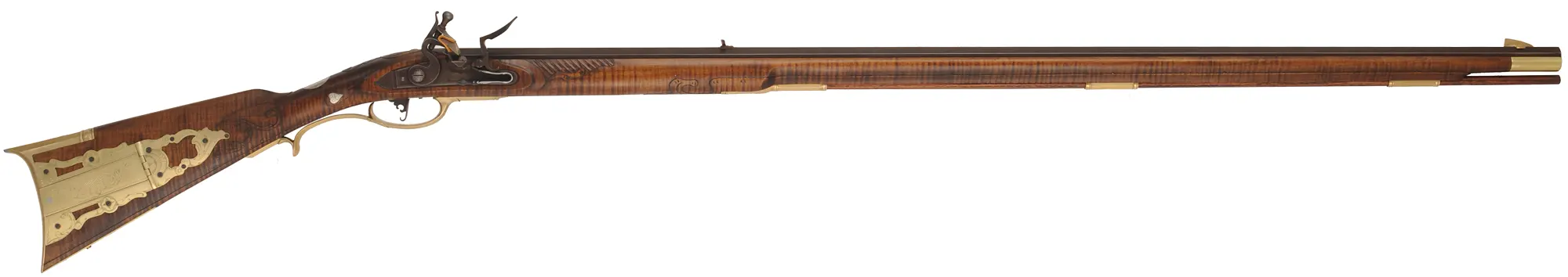 John Armstrong ~ Maryland Longrifle,
.40 caliber, 42" tapered barrel,
L&R Classic flintlock, curly maple, engraved brass, 
new, unfired, by M. Compton