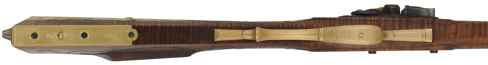 John Armstrong ~ Maryland Longrifle,
.40 caliber, 42" tapered barrel,
L&R Classic flintlock, curly maple, engraved brass, 
new, unfired, by M. Compton