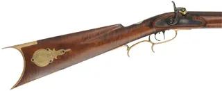 J. Vincent Ohio Rifle, 
.40 caliber, 34" Colerain barrel, 
Goulcher percussion, curly maple, engraved brass,
new, by M. Compton