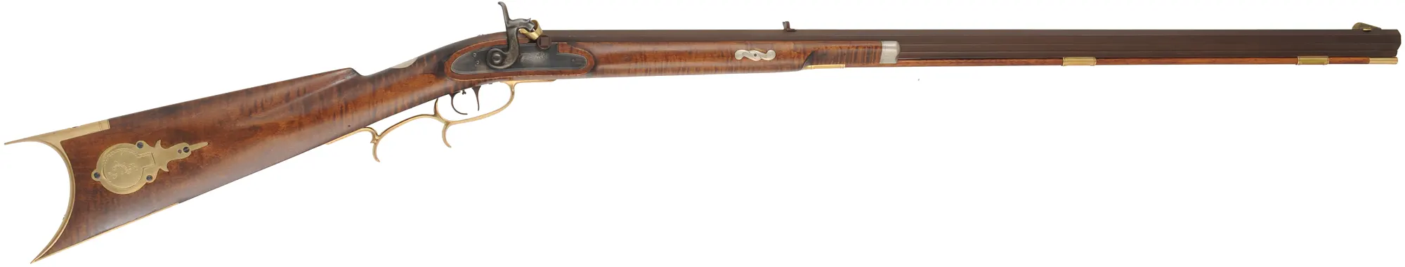 J. Vincent Ohio Rifle, 
.40 caliber, 34" Colerain barrel, 
Goulcher percussion, curly maple, engraved brass,
new, by M. Compton