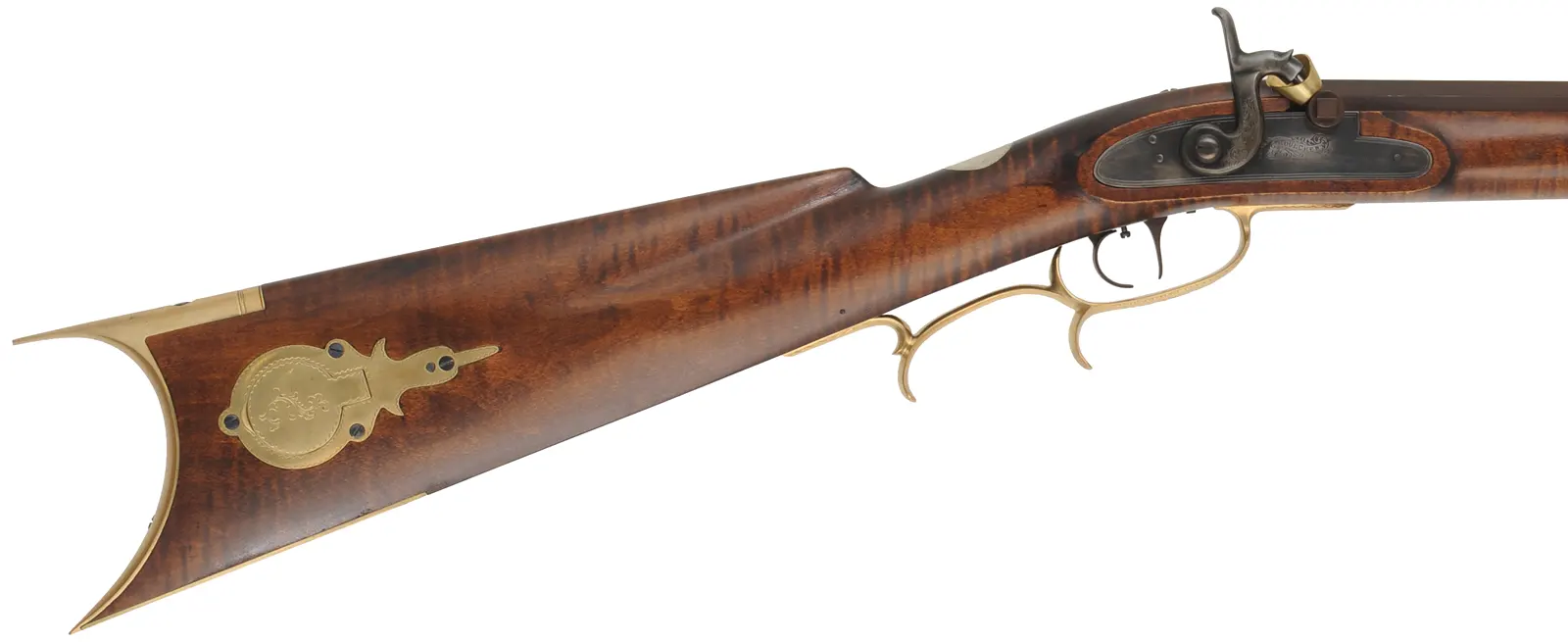J. Vincent Ohio Rifle, 
.40 caliber, 34" Colerain barrel, 
Goulcher percussion, curly maple, engraved brass,
new, by M. Compton