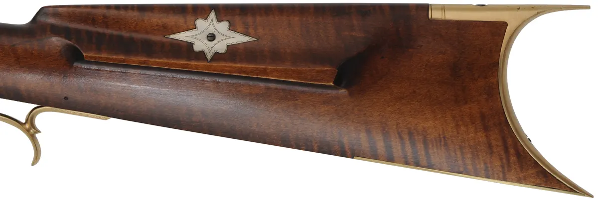 J. Vincent Ohio Rifle, 
.40 caliber, 34" Colerain barrel, 
Goulcher percussion, curly maple, engraved brass,
new, by M. Compton