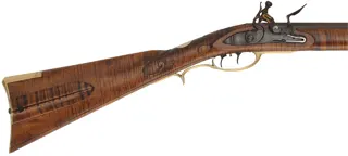 J.P. Beck Longrifle,
.40 caliber, 30-1/2" W.E. Rayl octagon-to-round barrel,
Chambers' small Siler flintlock, curly maple, brass,
new, unfired, by M. Compton