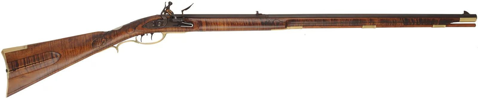 J.P. Beck Longrifle,
.40 caliber, 30-1/2" W.E. Rayl octagon-to-round barrel,
Chambers' small Siler flintlock, curly maple, brass,
new, unfired, by M. Compton