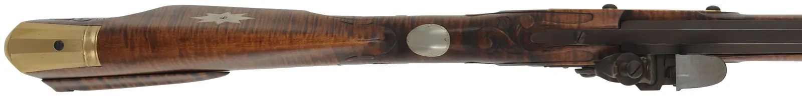 J.P. Beck Longrifle,
.40 caliber, 30-1/2" W.E. Rayl octagon-to-round barrel,
Chambers' small Siler flintlock, curly maple, brass,
new, unfired, by M. Compton