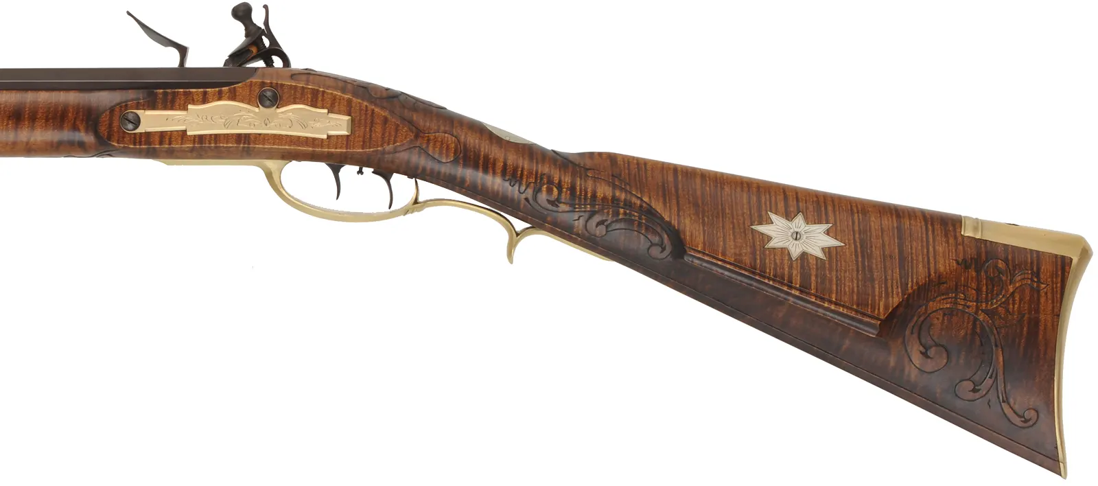 J.P. Beck Longrifle,
.40 caliber, 30-1/2" W.E. Rayl octagon-to-round barrel,
Chambers' small Siler flintlock, curly maple, brass,
new, unfired, by M. Compton