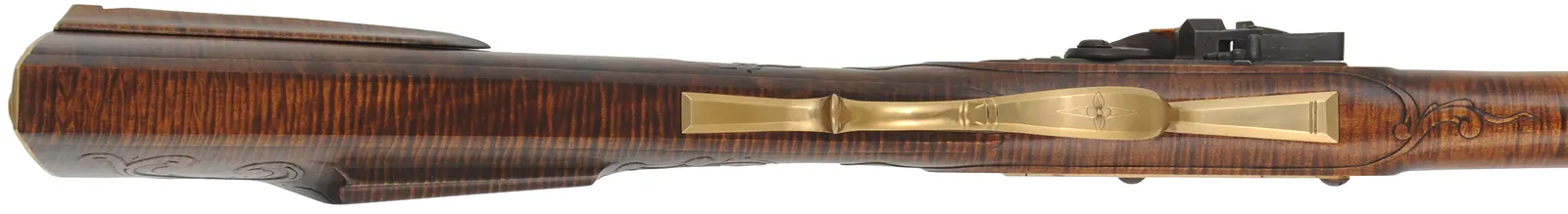 J.P. Beck Flint Fowler,
.54 caliber smoothbore, 38" Rice octagon-to-round barrel,
Chambers' deluxe Siler flintlock, curly maple, engraved brass,
new, unfired, by M. Compton