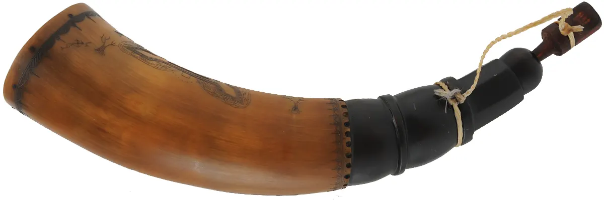 Powder Horn,
11", scrimshaw Fort Stanwix & verse