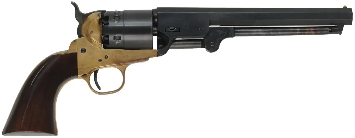 Colt 1851 Navy Revolver,
.44 caliber, 7-1/2" barrel, 
percussion, walnut, brass frame, holster,
used, by Pietta