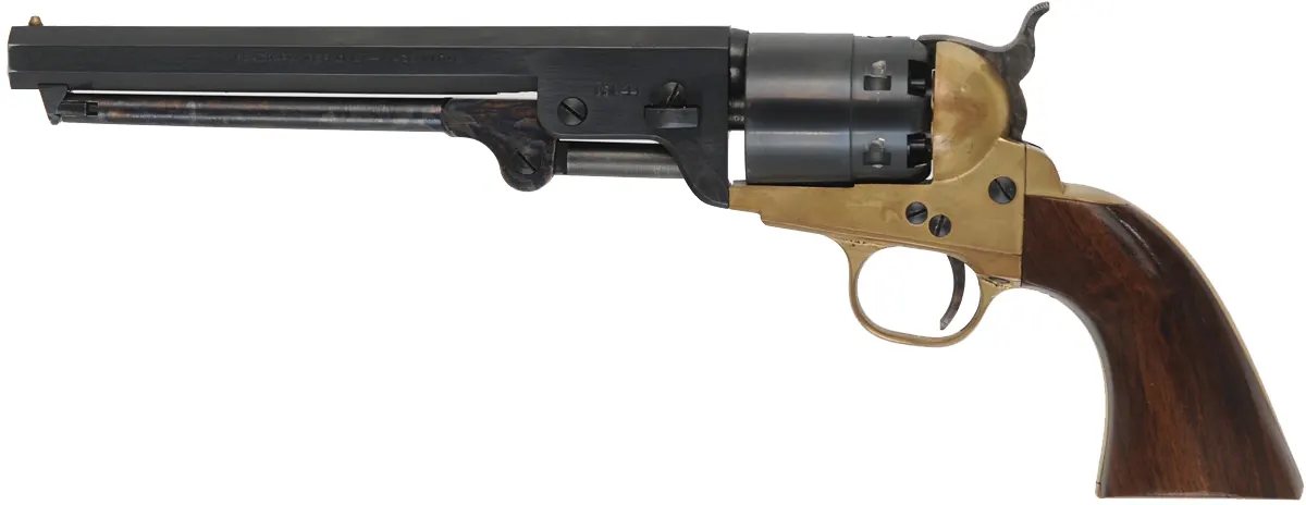 Colt 1851 Navy Revolver,
.44 caliber, 7-1/2" barrel, 
percussion, walnut, brass frame, holster,
used, by Pietta