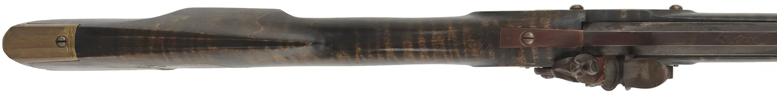 Lancaster Co. Longrifle,
.50 caliber, 38-1/2" barrel,
L&R flintlock, curly maple, brass,
used, by L. Cardroy