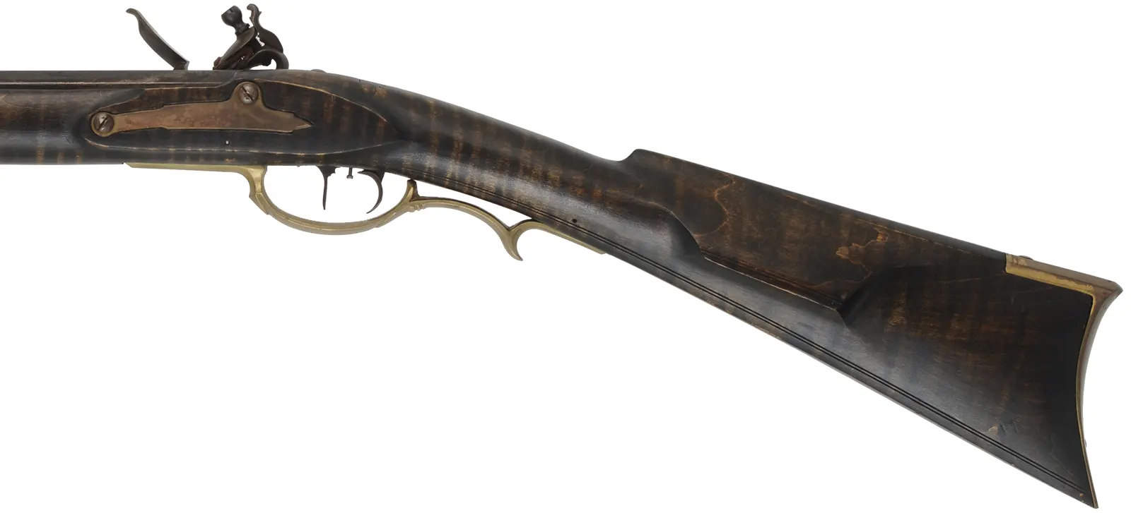 Lancaster Co. Longrifle,
.50 caliber, 38-1/2" barrel,
L&R flintlock, curly maple, brass,
used, by L. Cardroy