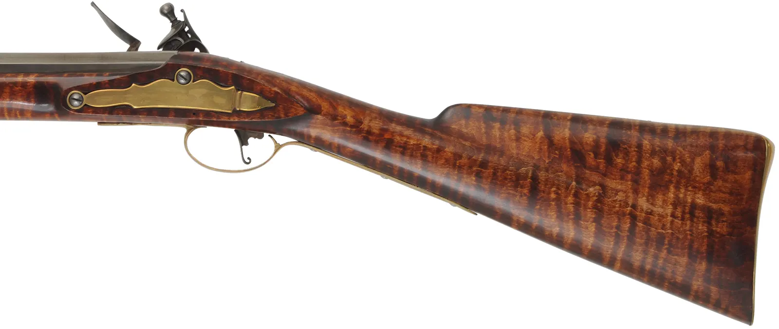 American Fowler,
16 gauge jug choked, 41" octagon-to-round barrel,
curly maple, brass, L&R Queen Anne lock, used