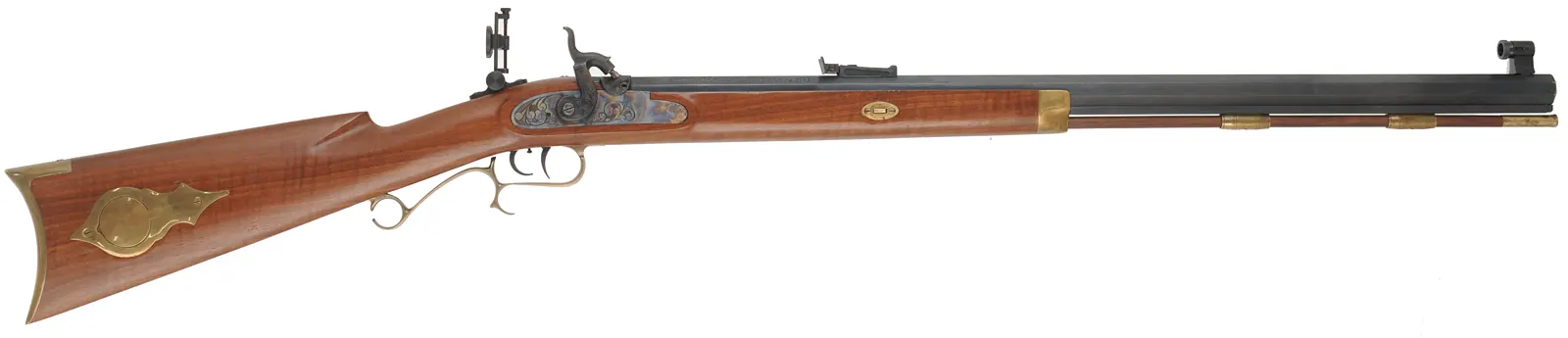 Thompson Center Hawken Rifle, 
.50 caliber, 28" barrel, 
percussion, figured walnut, brass trim, 
Vernier and globe sights, 
used, by Thompson Center Arms