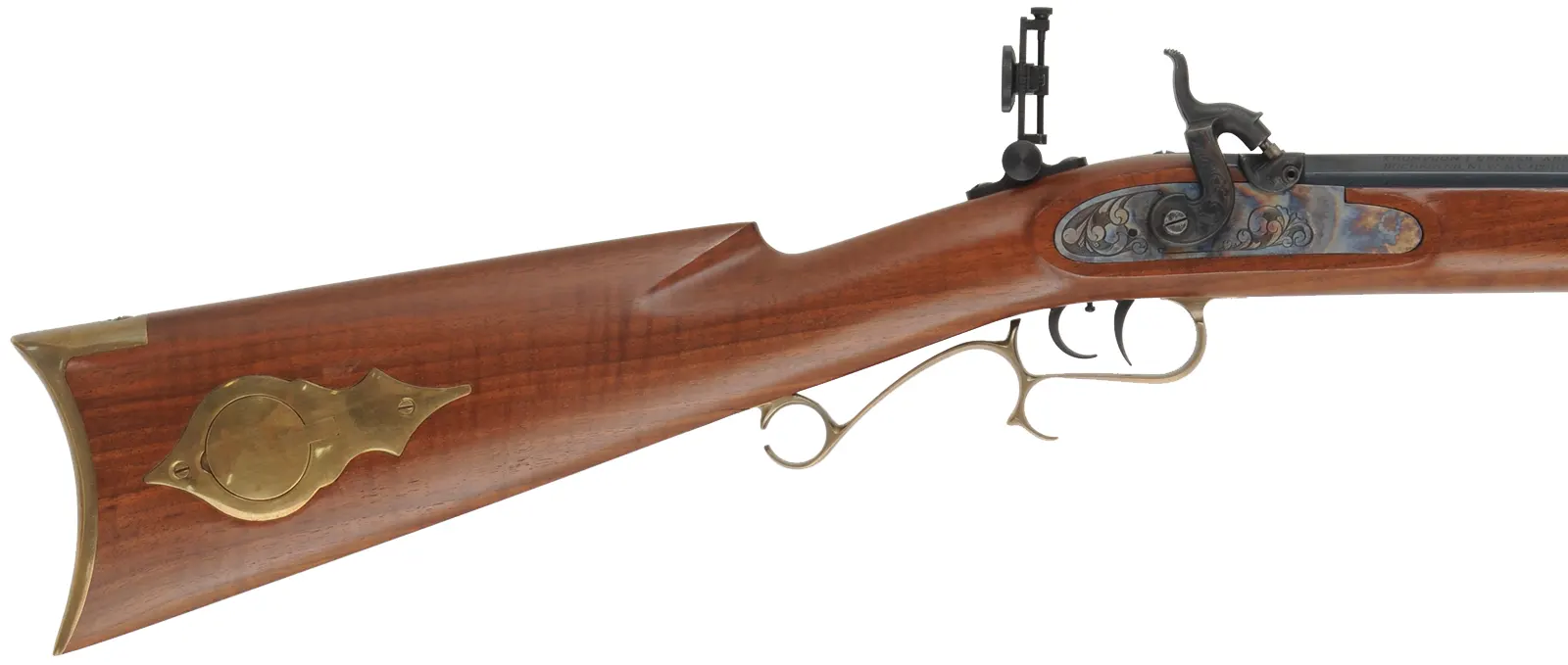 Thompson Center Hawken Rifle, 
.50 caliber, 28" barrel, 
percussion, figured walnut, brass trim, 
Vernier and globe sights, 
used, by Thompson Center Arms