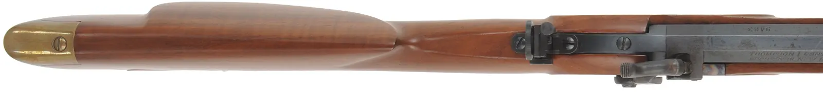 Thompson Center Hawken Rifle, 
.50 caliber, 28" barrel, 
percussion, figured walnut, brass trim, 
Vernier and globe sights, 
used, by Thompson Center Arms