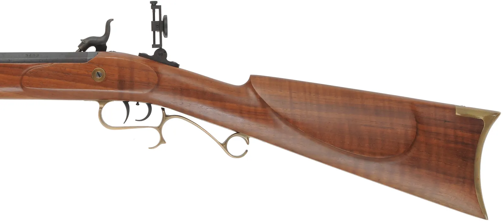 Thompson Center Hawken Rifle, 
.50 caliber, 28" barrel, 
percussion, figured walnut, brass trim, 
Vernier and globe sights, 
used, by Thompson Center Arms