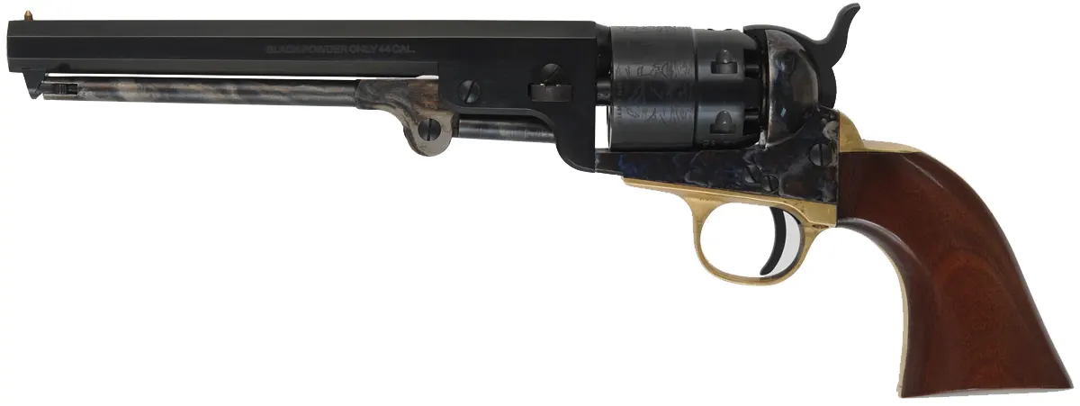 1851 Navy Percussion Revolver,
.44 caliber, 7-1/2" barrel, 
percussion, walnut, steel frame, 
as-new, with factory box, by Pietta