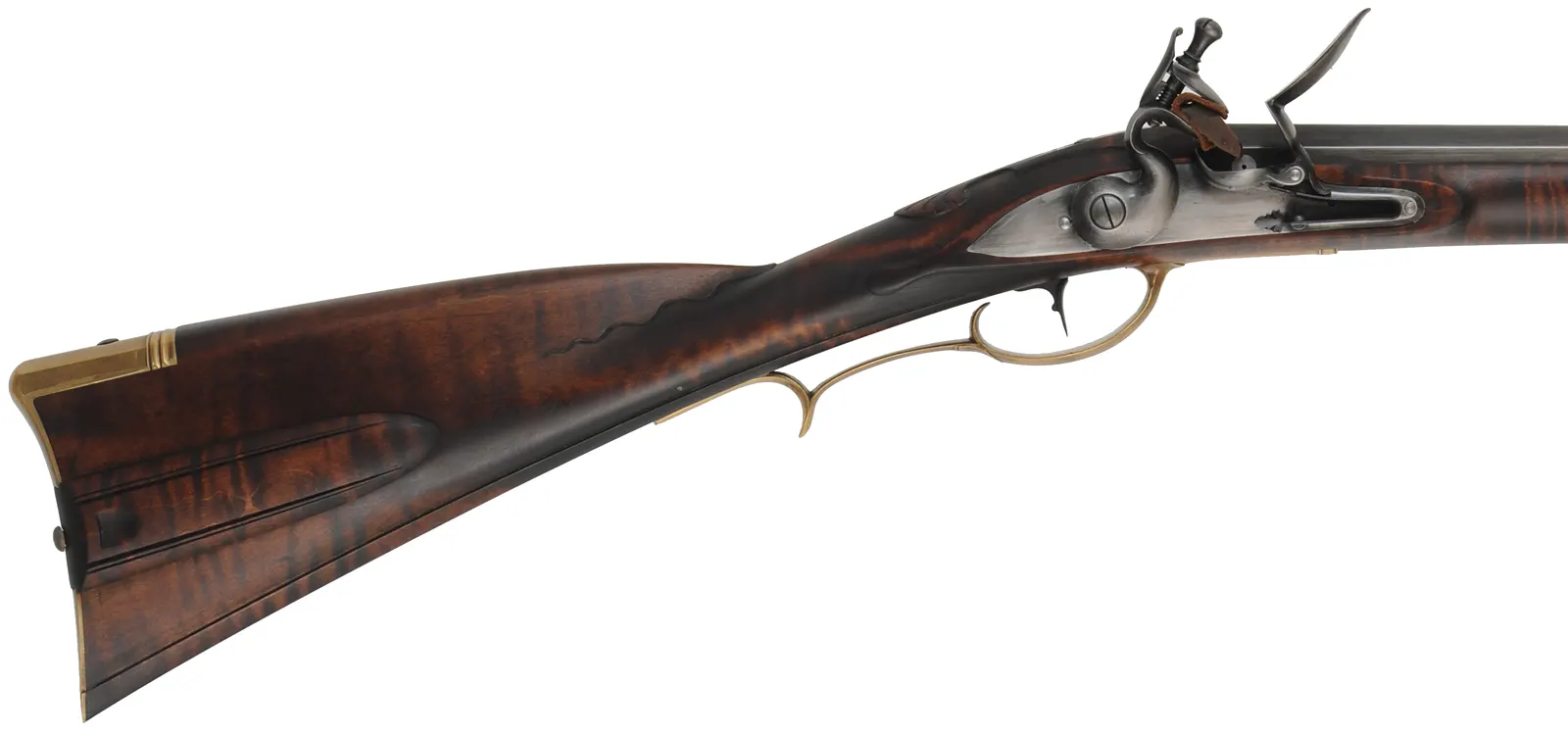 Virginia Valley Longrifle,
.54 caliber,  39-3/4" swamped barrel, 
round faced flintlock, curly maple, brass,
new, unfired 