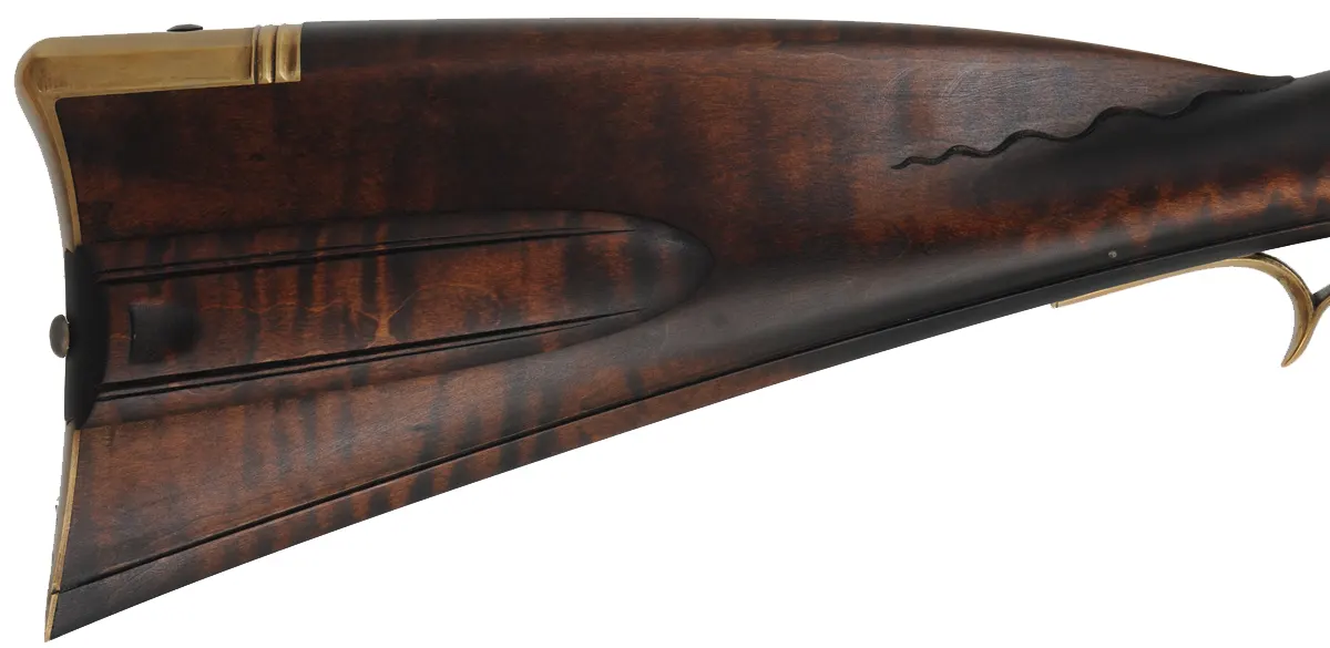 Virginia Valley Longrifle,
.54 caliber,  39-3/4" swamped barrel, 
round faced flintlock, curly maple, brass,
new, unfired 