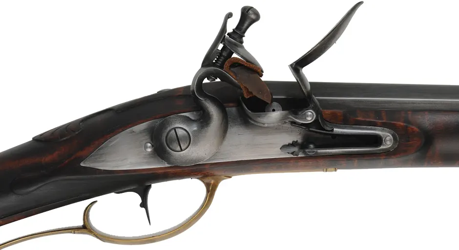 Virginia Valley Longrifle,
.54 caliber,  39-3/4" swamped barrel, 
round faced flintlock, curly maple, brass,
new, unfired 