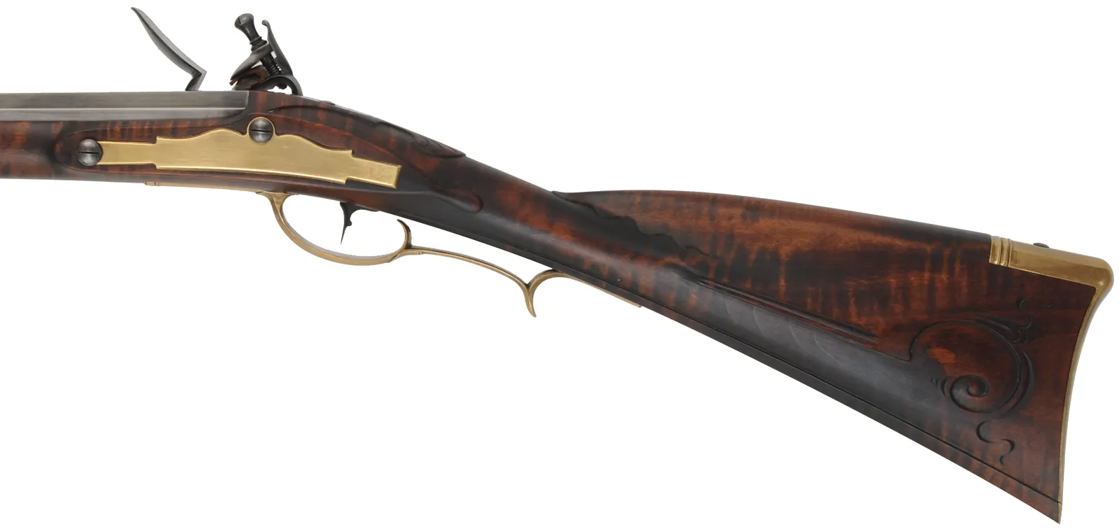 Virginia Valley Longrifle,
.54 caliber,  39-3/4" swamped barrel, 
round faced flintlock, curly maple, brass,
new, unfired 